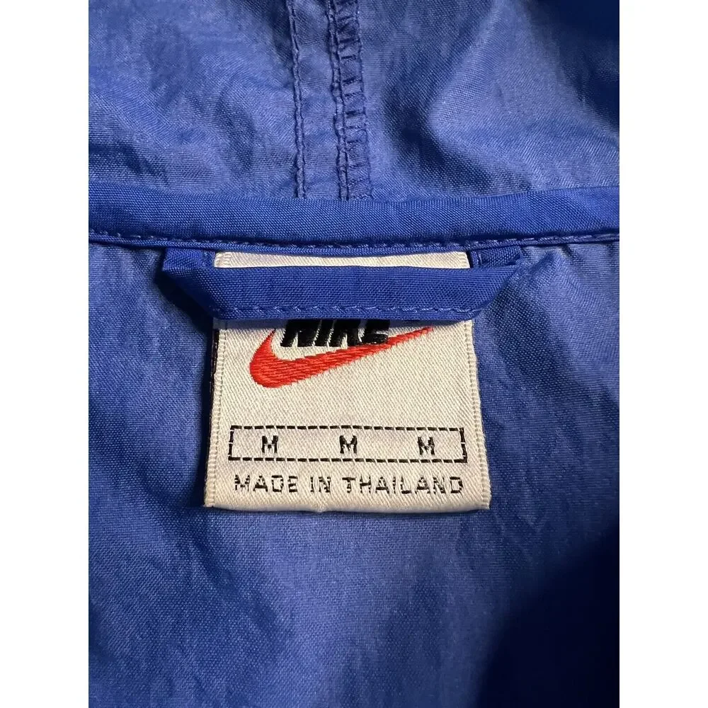 Vintage Nike Big Swoosh Windbreaker Full Zip Jacket Blue White MEDIUM Hood